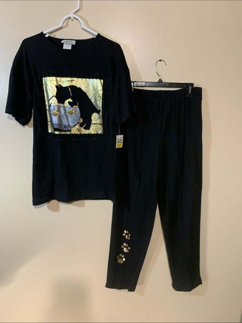 Black Cat Graphic Womens Vintage Set - Black gold from Scribbles 3d appliqué